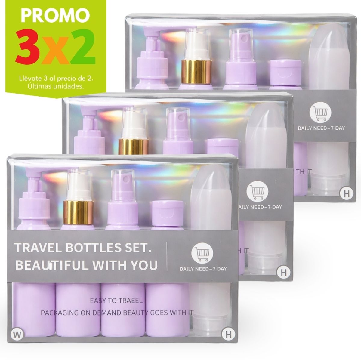 MINARI - Promo 3x2 Set 5 Frascos de Viaje Pulverizador Lila EC77