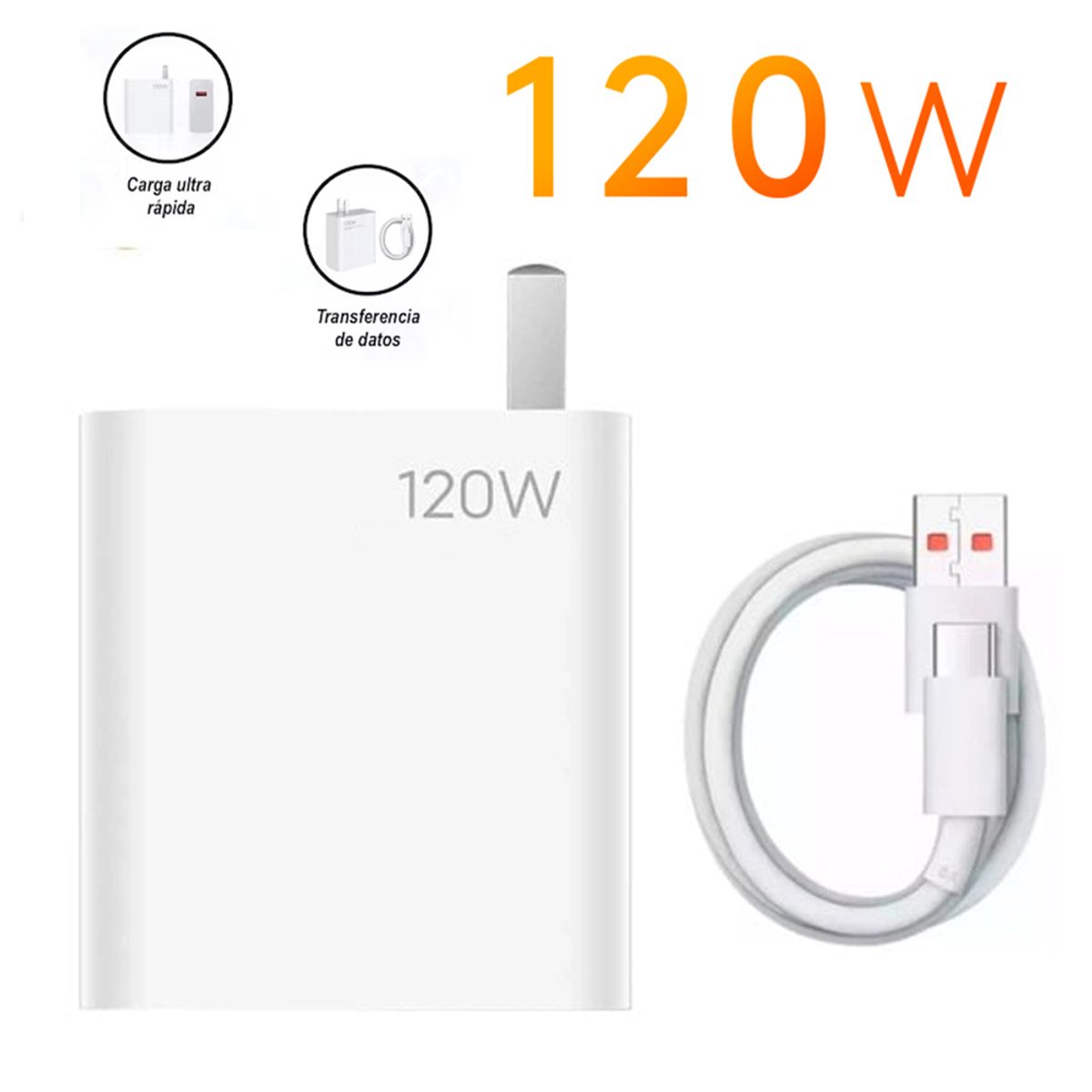 GENERICO - Cargador Para Celular Xiaomi 120W Carga Rápida 120 W Cable Tipo C