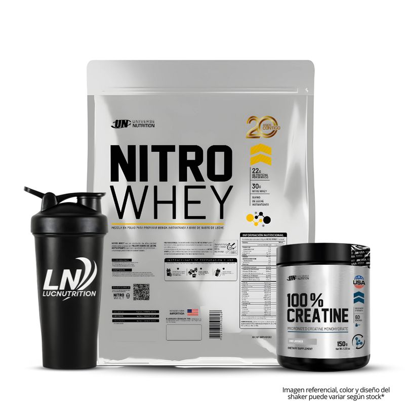 UNIVERSE NUTRITION - Nitro whey 3 Kg - Cookie and cream + Creatina Universe Nutrition 150 g - 60 serv + shaker