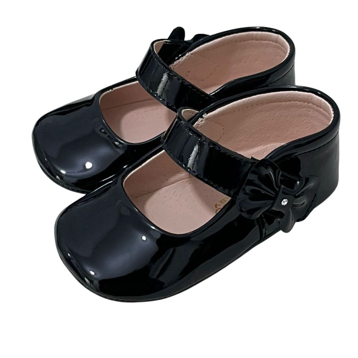 GENERICO - Zapatito de bebe infantil con lazito delante  negro bebé talla18