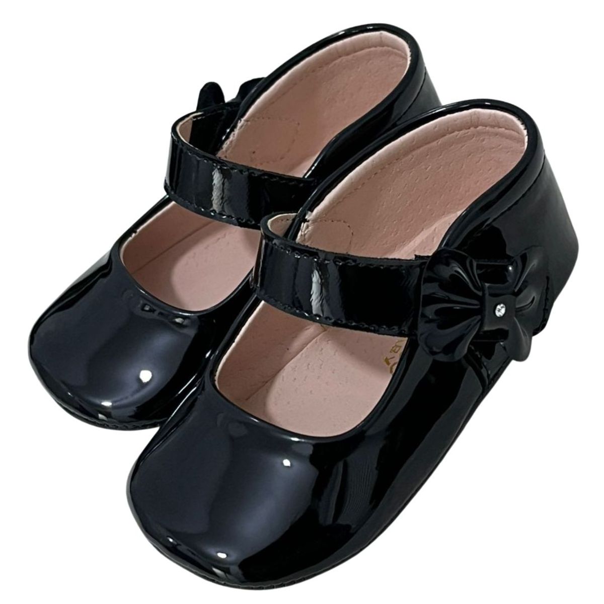 GENERICO - Zapatito de bebe infantil con lazito delante  negro bebé talla18