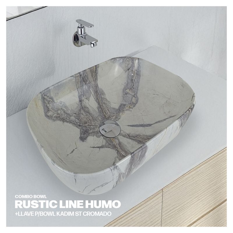 STONE - COMBO RUSTIC LINE HUMO + LLV KADIM CROMADO + DESAGUE POP UP 18CM