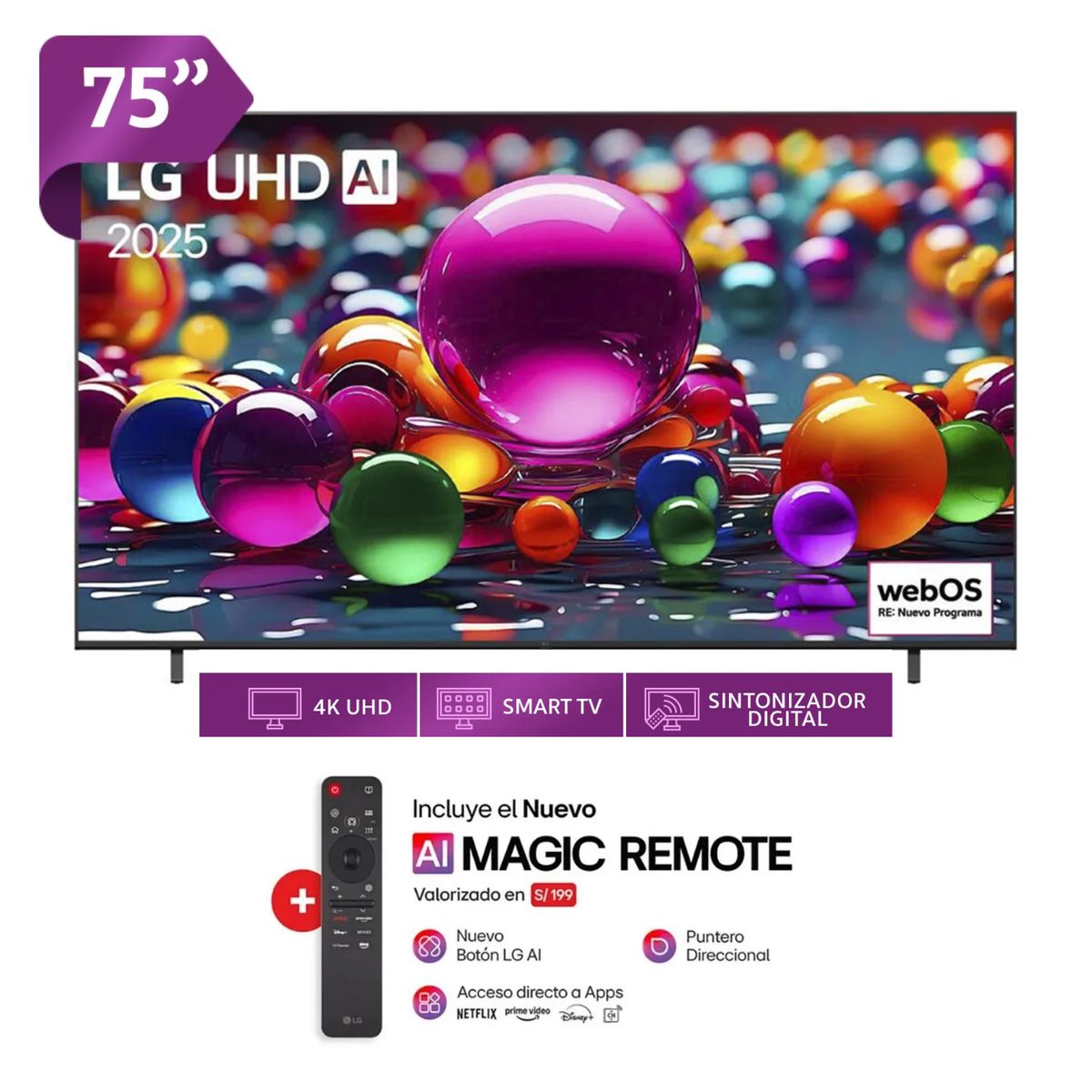 LG - Televisor LG 75 UHD 4K Smart TV ThinQ AI 75UA8000PSA 2025