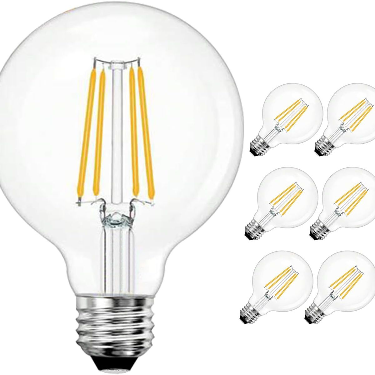 GENERICO - 6Pcs Focos LED E27 8W Luz Cálida Vidrio Transparente