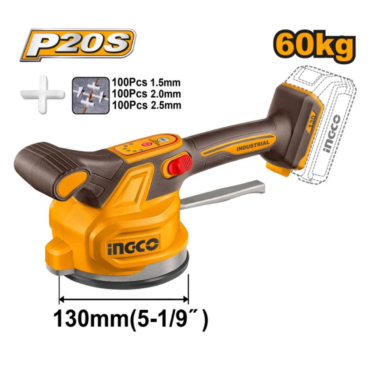 INGCO TOOLS - Ventosa Vibradora para Cerámica Ingco 20V 130MM 1 batería CTVLI20015