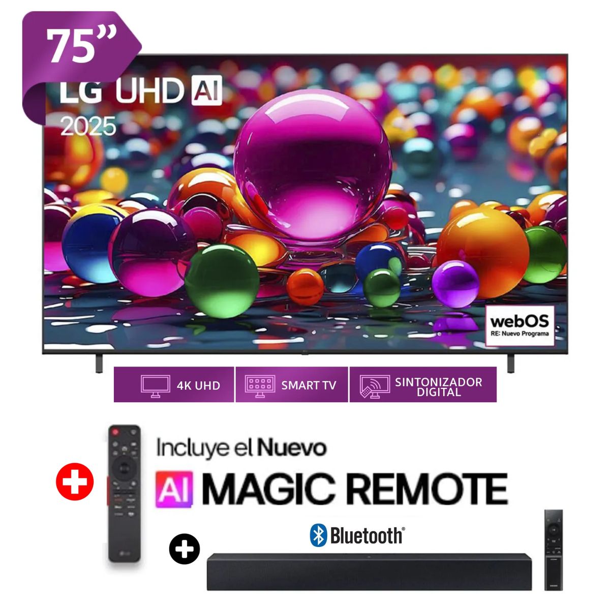LG - TELEVISOR LG 75 UHD 4K Smart TV ThinQ AI 75UA8000PSA 2025 + SOUNDBAR