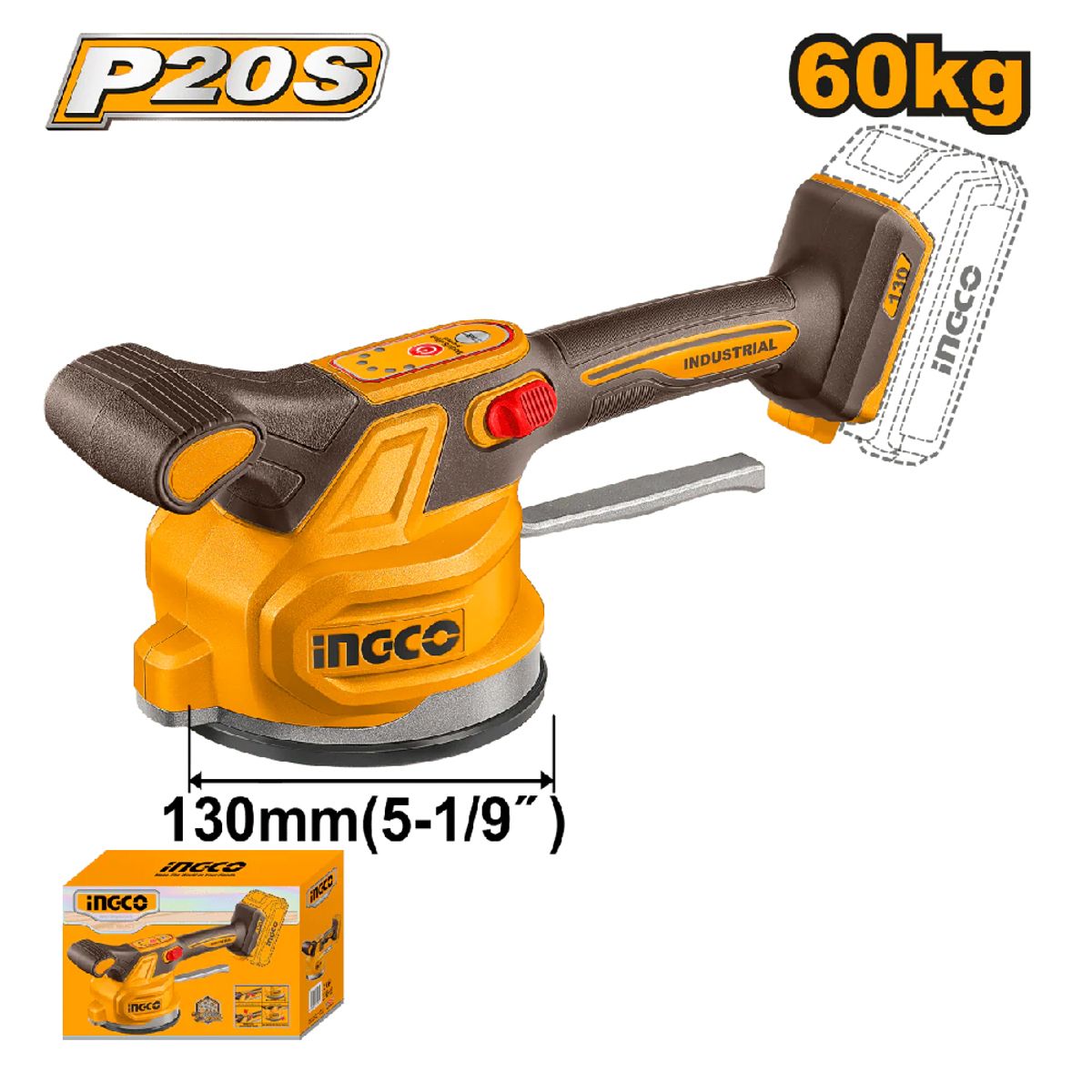 INGCO TOOLS - VENTOSA VIBRADORA PARA CERÁMICA MAYÓLICA INGCO 20V 130MM CTVLI2001