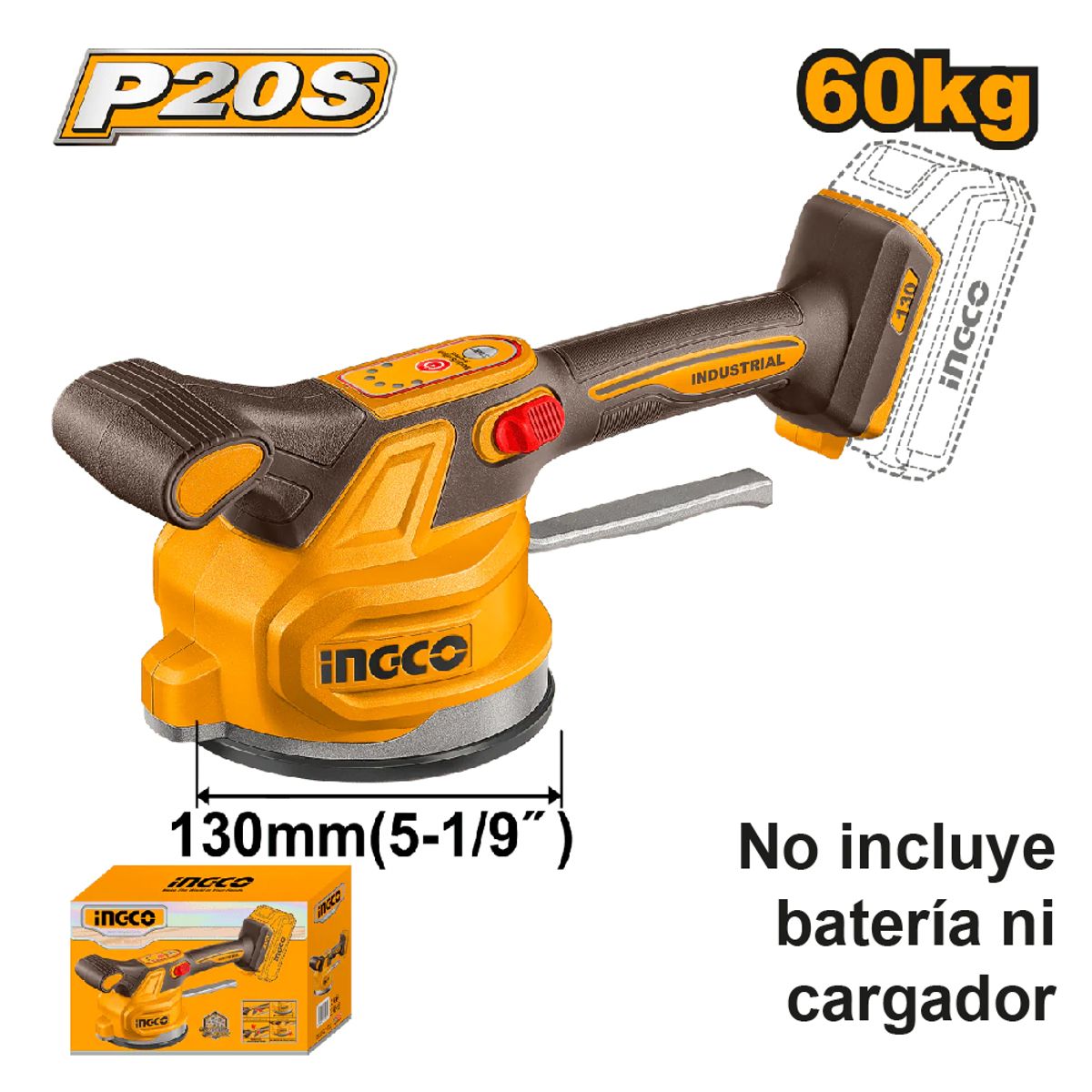 INGCO TOOLS - VENTOSA VIBRADORA PARA CERÁMICA MAYÓLICA INGCO 20V 130MM CTVLI2001