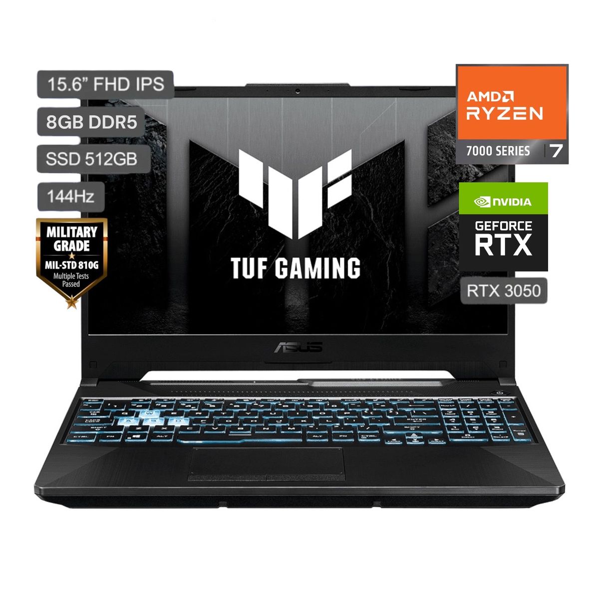 ASUS - Laptop Gamer Asus TUF Gaming A15 AMD RYZEN 7 7445HS 8GB 512SSD NVIDIA RTX3050 FA506NCG-HN187W