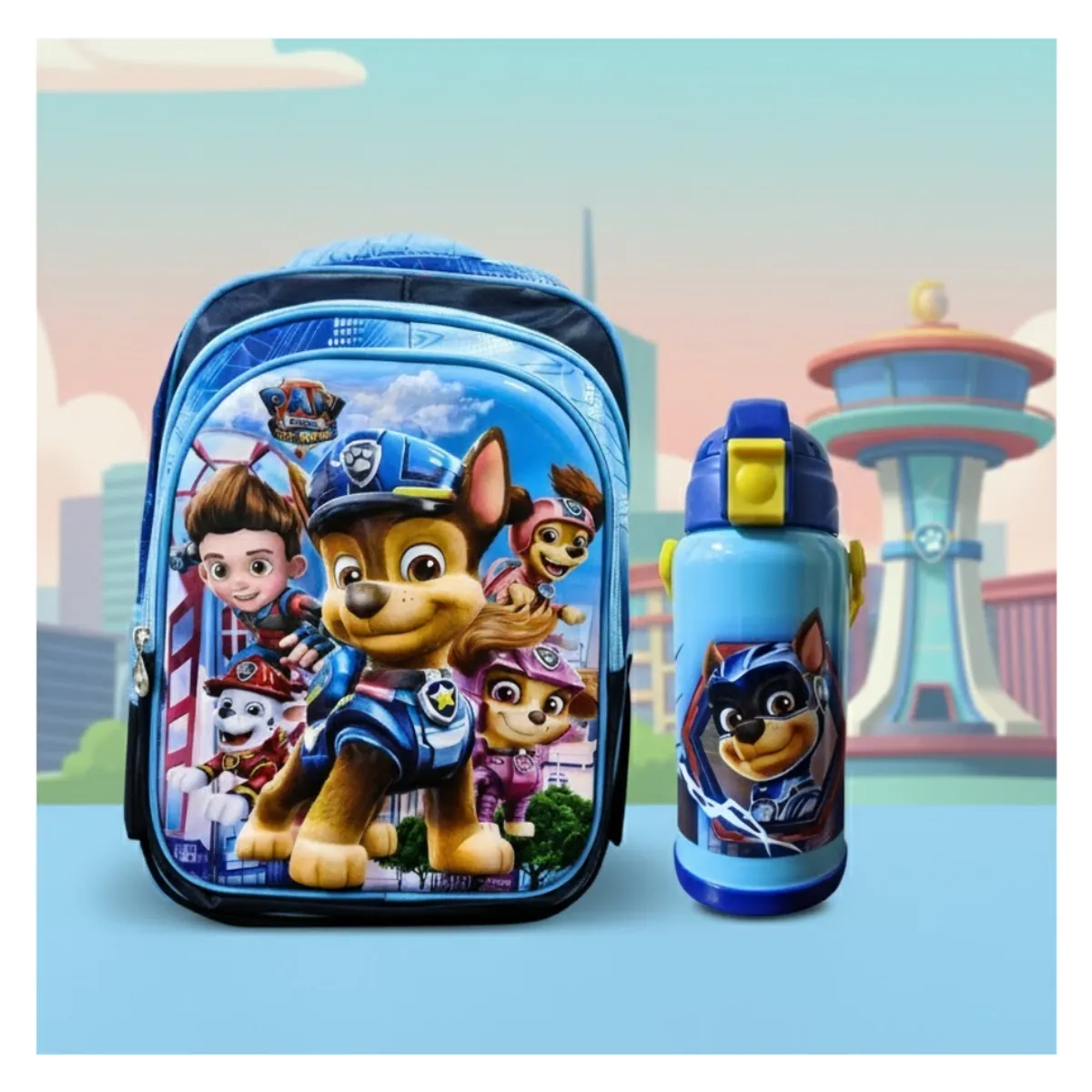 GENERICO - MOCHILA PARA NIÑOS ESCOLAR DISEÑO PAW PATROL Y TOMA TODO CON CAÑA SUJETADOR