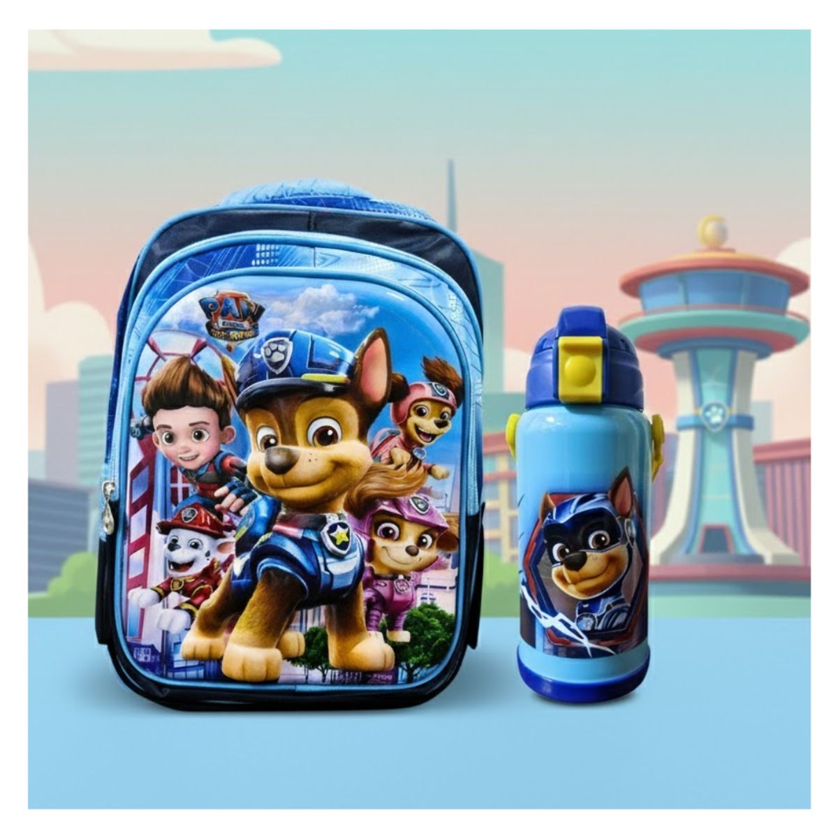 GENERICO - MOCHILA PARA NIÑOS ESCOLAR DISEÑO PAW PATROL Y TOMA TODO CON CAÑA SUJETADOR