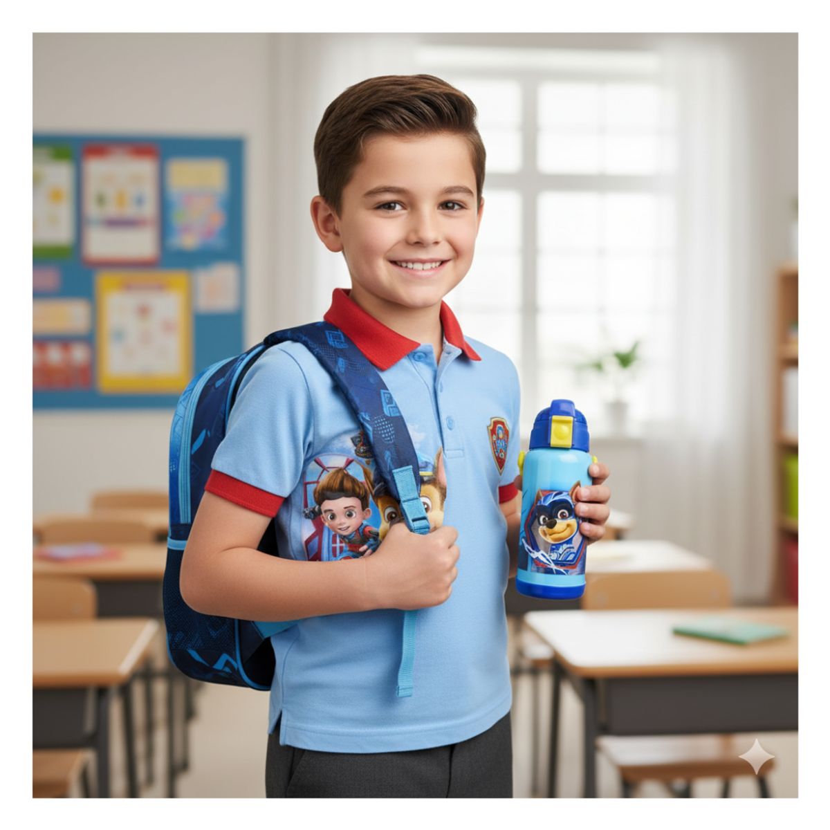 GENERICO - MOCHILA PARA NIÑOS ESCOLAR DISEÑO PAW PATROL Y TOMA TODO CON CAÑA SUJETADOR