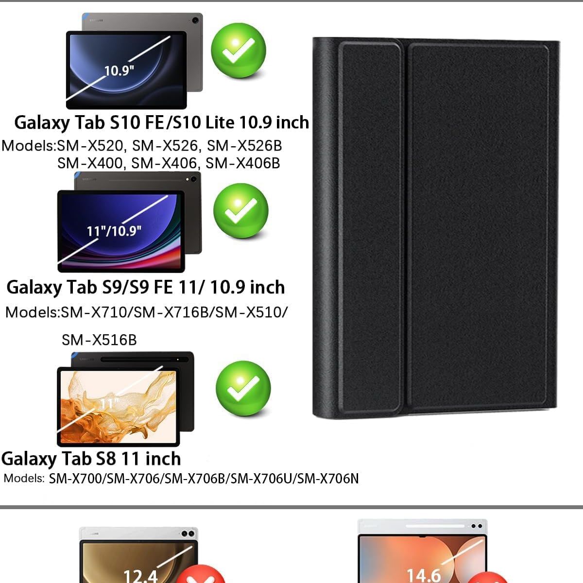 PUREPOWER - Funda con teclado de español Ñ para Galaxy Tab S10Lite S10FE S9FE S9S8