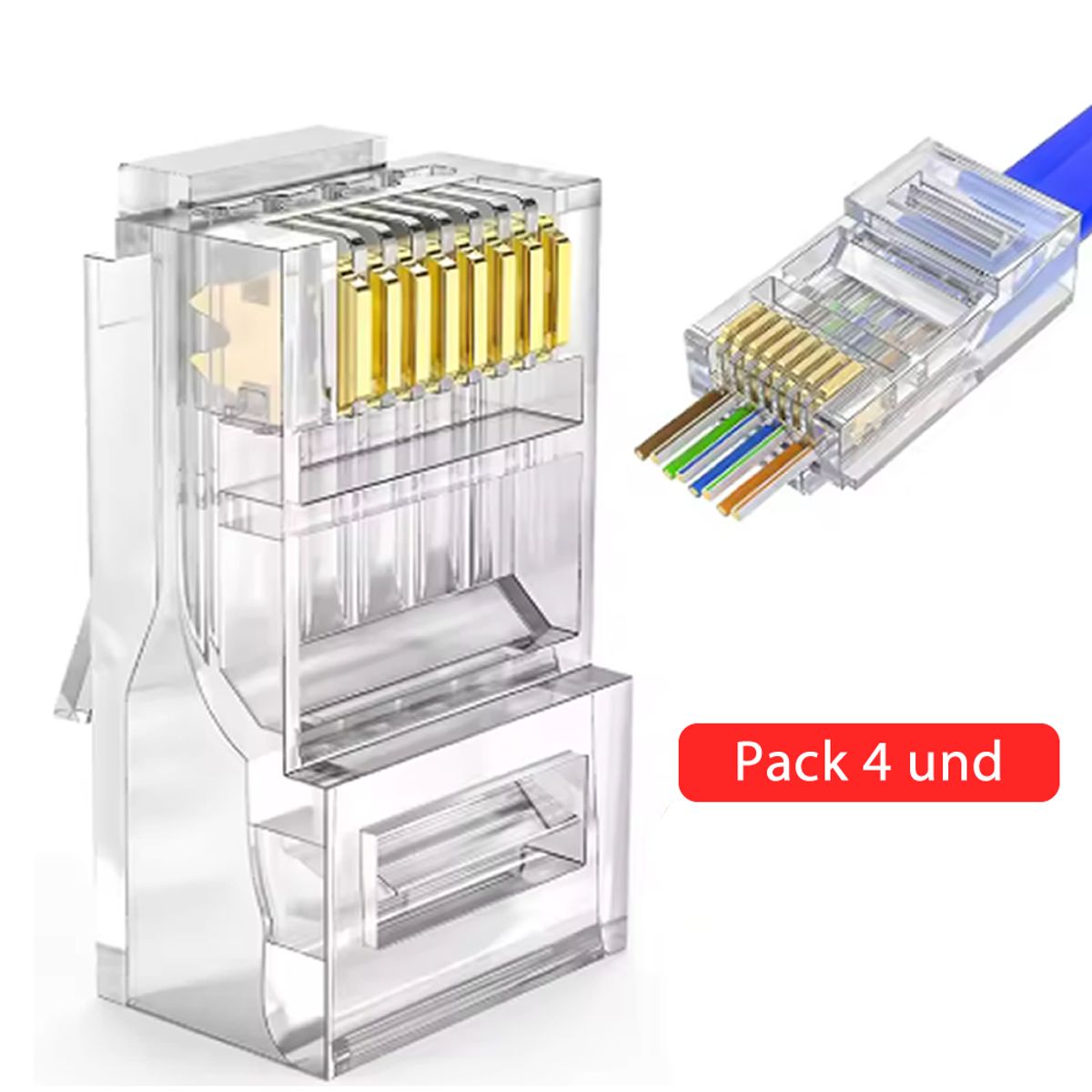 GENERICO - Conectores Cable de Red RJ45 Pack de 4 unidades