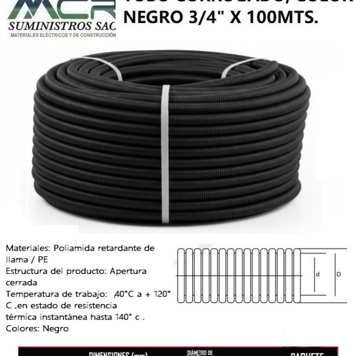 GENERICO - TUBO CORRUGADO 3 / 4" X 100MTS COLOR NEGRO.