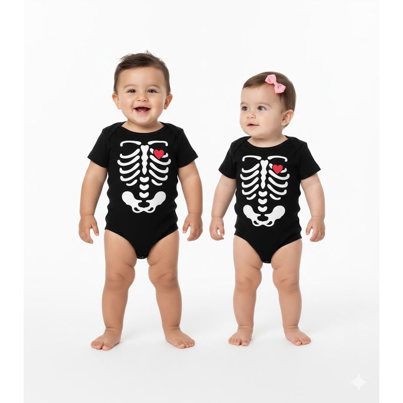 GENERICO - Body Bebe Halloween Esqueleto Negro MC