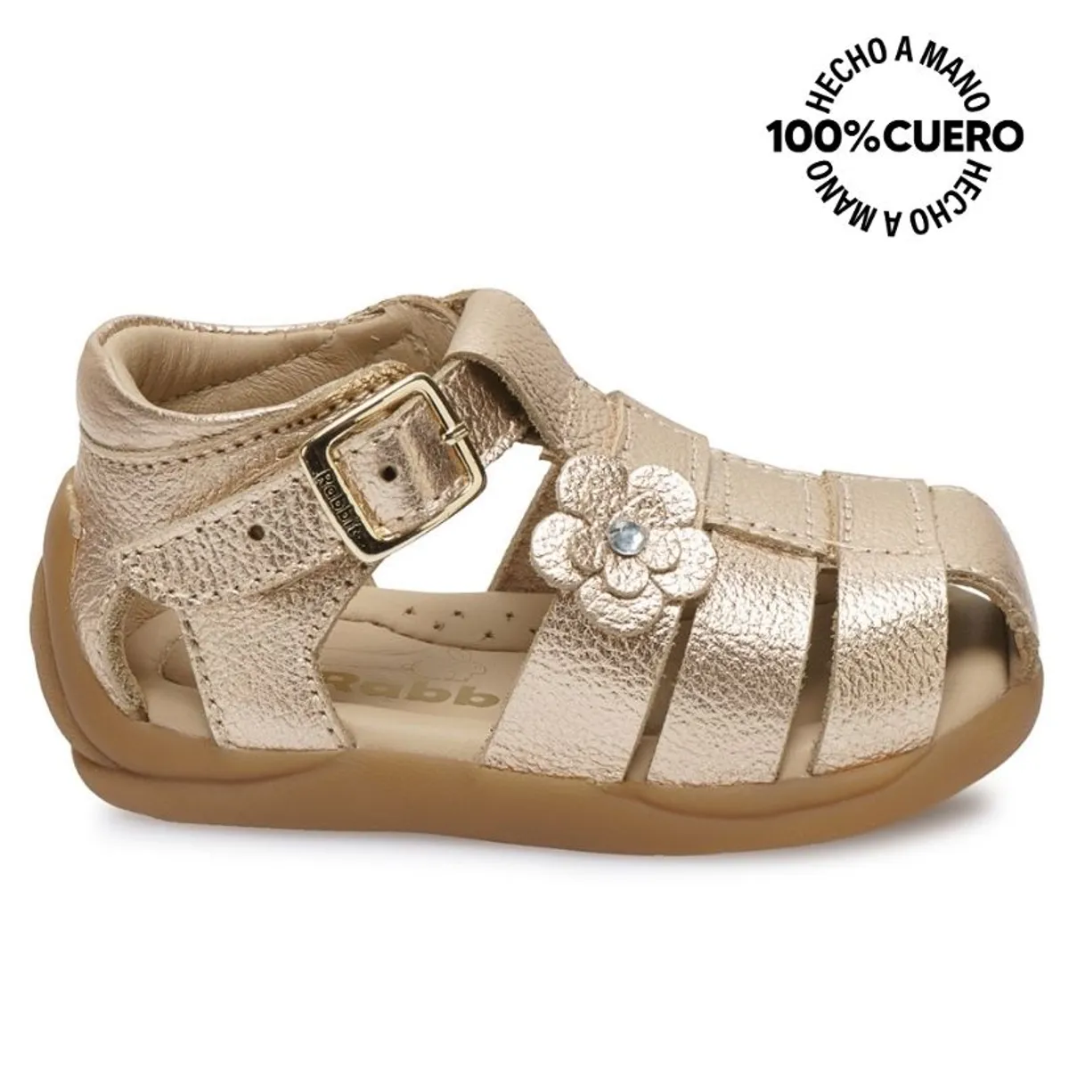 RABBIT - Sandalia Franciscana Casual JEFER-2607 Dorado Rabbit Cuero