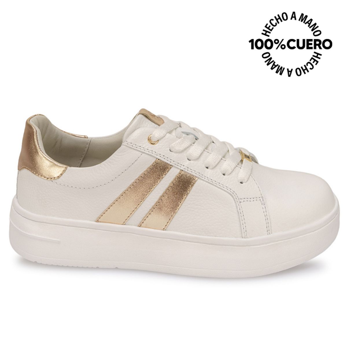 VIALE - Zapatilla Casual REC-2514 BlancoDorado Viale Cuero