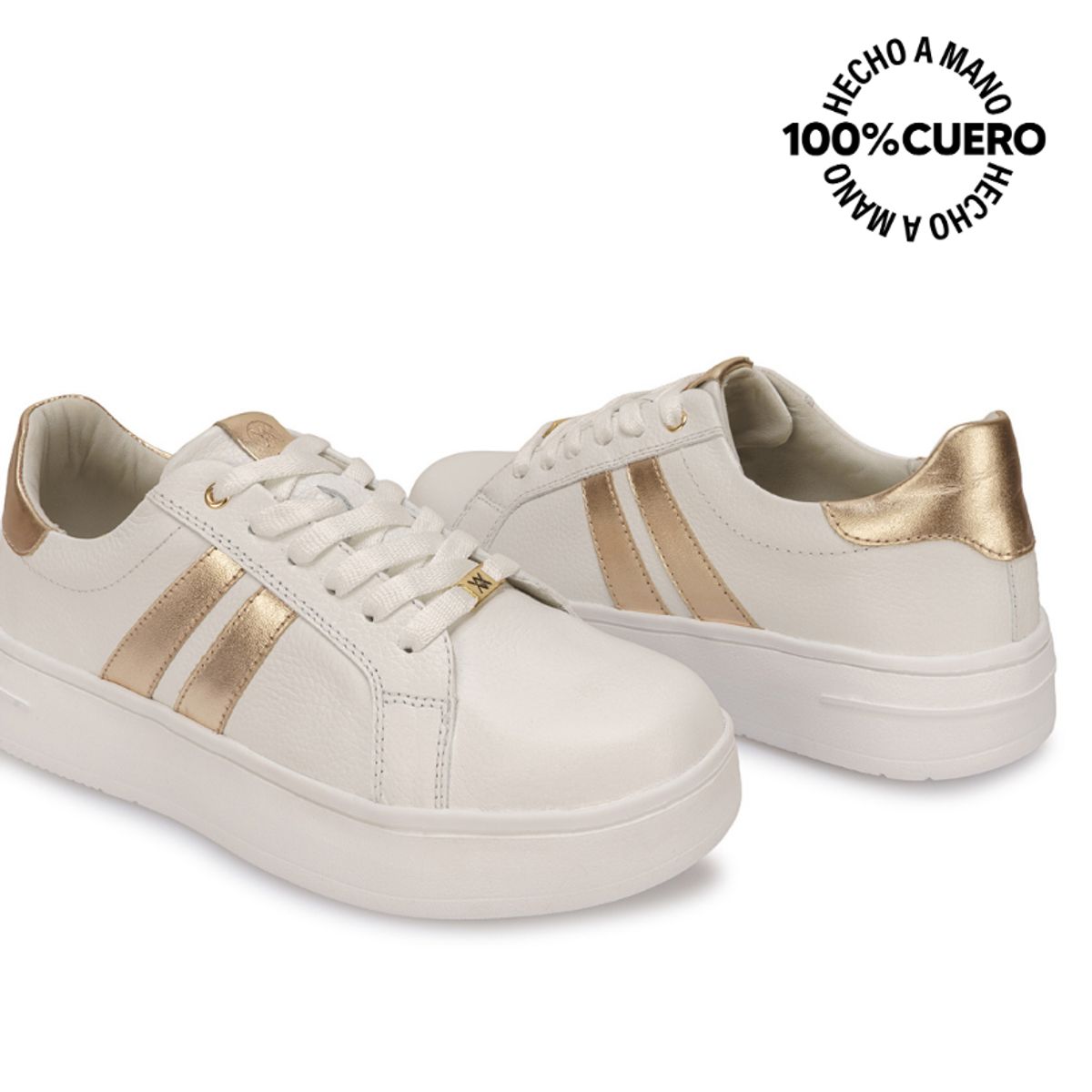 VIALE - Zapatilla Casual REC-2514 BlancoDorado Viale Cuero