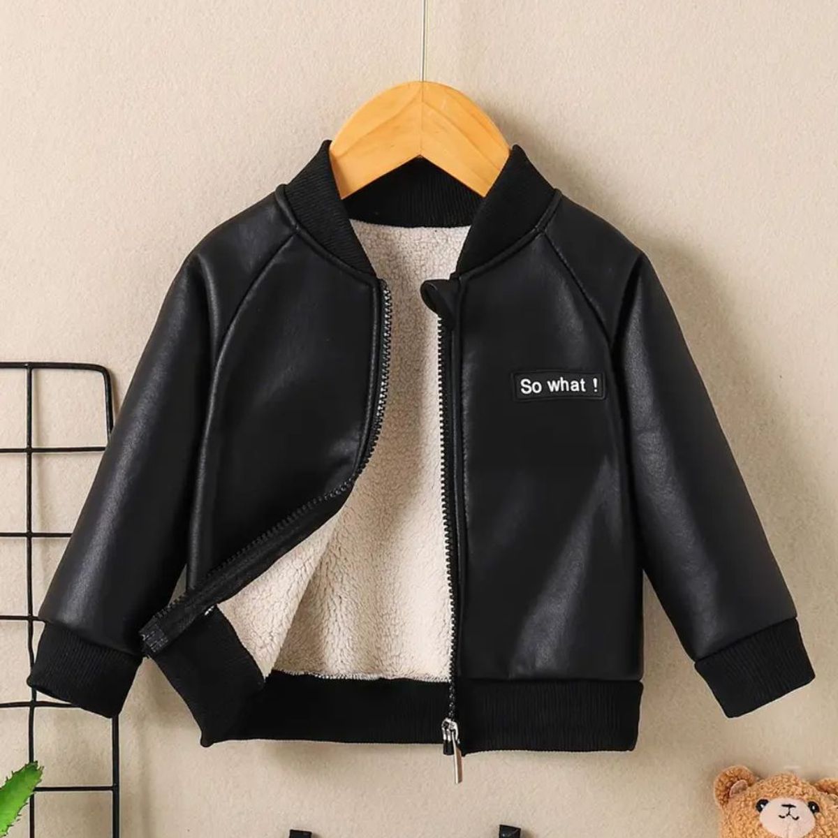 GENERICO - CASACA CORTAVIENTO CON PIEL DE CARNERO UNISEX PARA NIÑOS