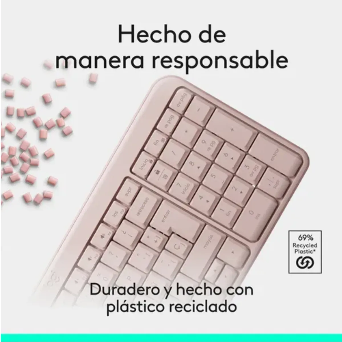LOGITECH - Teclado Logitech K250 Con Pad Numérico Rosado Español BT