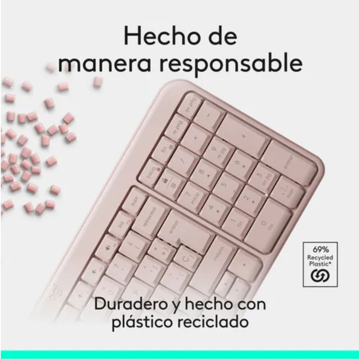 LOGITECH - Teclado Logitech K250 Con Pad Numérico Rosado Español BT