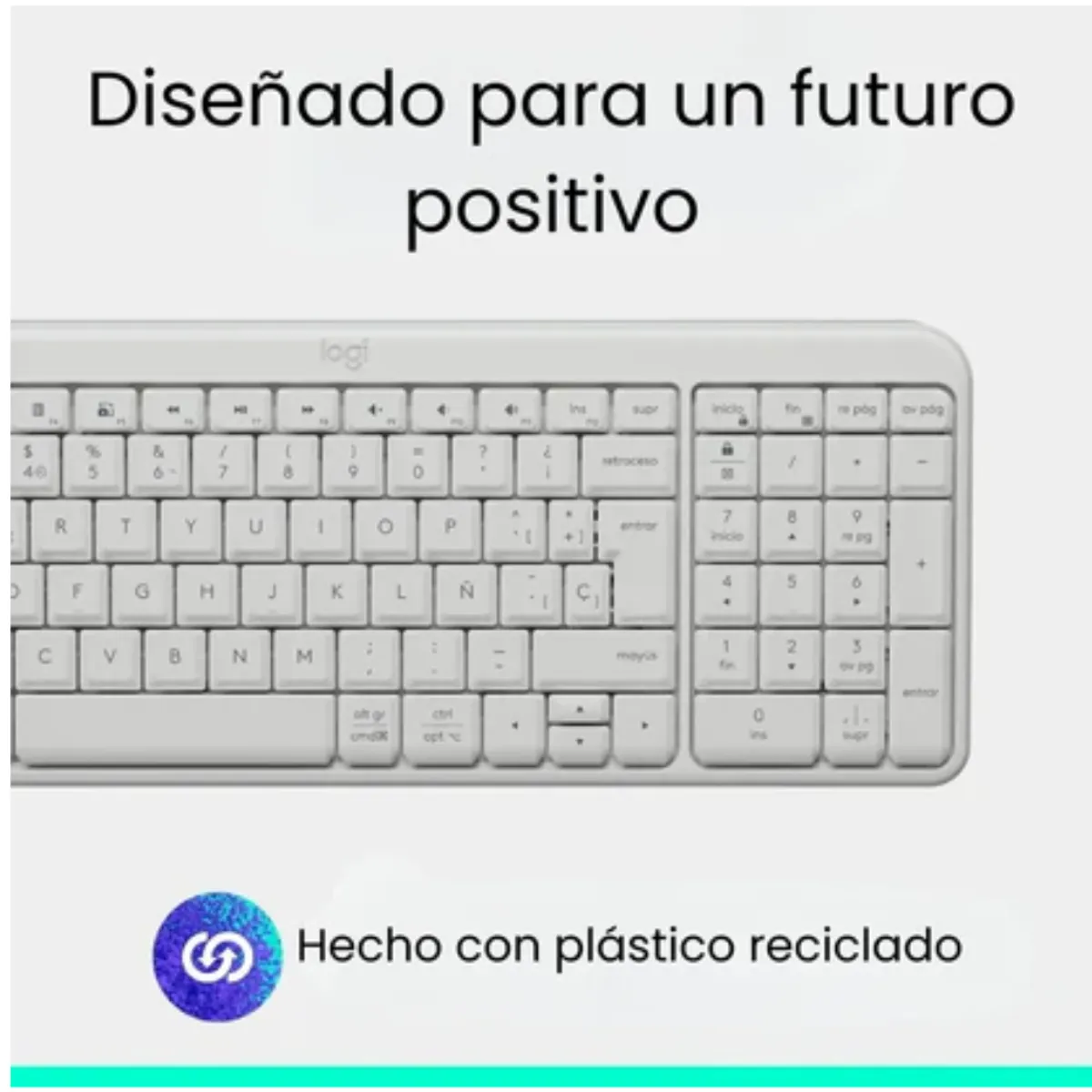 LOGITECH - Teclado Logitech K250 Con Pad Numérico Blanco Español Latinoamérica