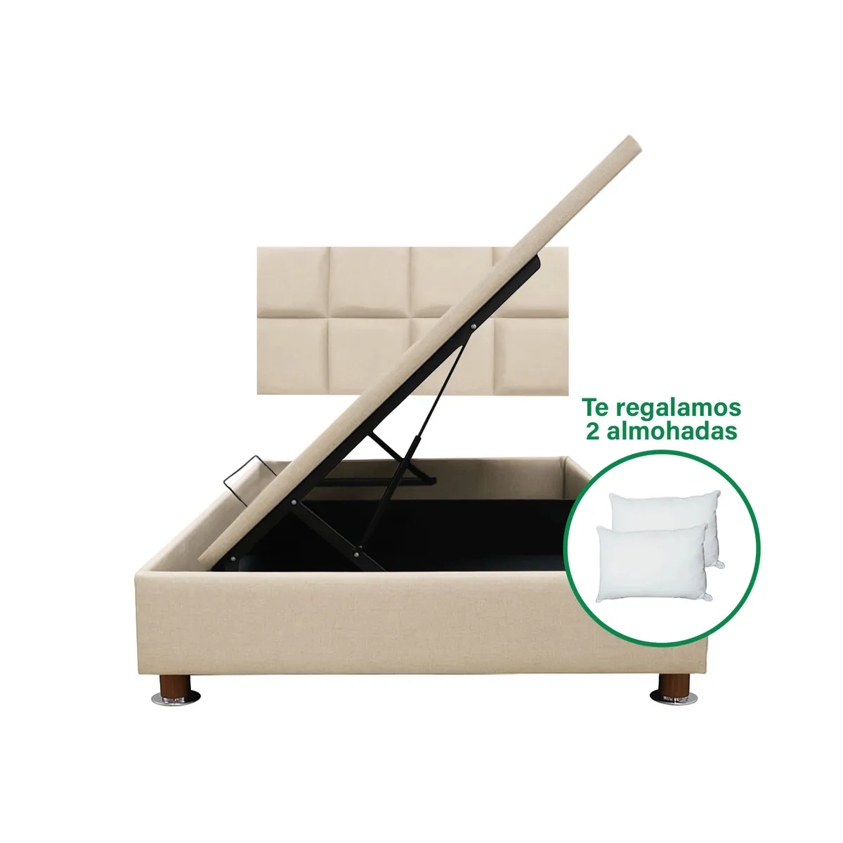 MUEBLES MACRUMO - Box Espacio Reforzado 15 Plz Color Person.+Cabecera Serena+2 almohadas