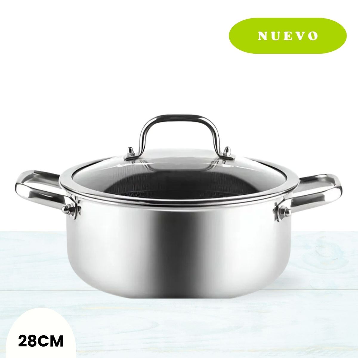 ICHIMATSU - Cacerola de Acero Inoxidable Tricapa con tapa Cristal 28 cm