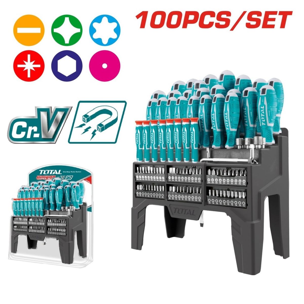 TOTAL TOOLS - Set De 100 Piezas De Destornilladores Total  - THT2506100