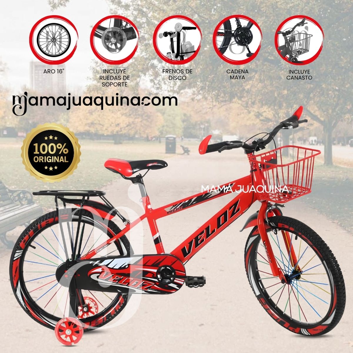 VELOX - Bicicleta Para Niño Aro 16 «SPORT VZ» con Canasta Red