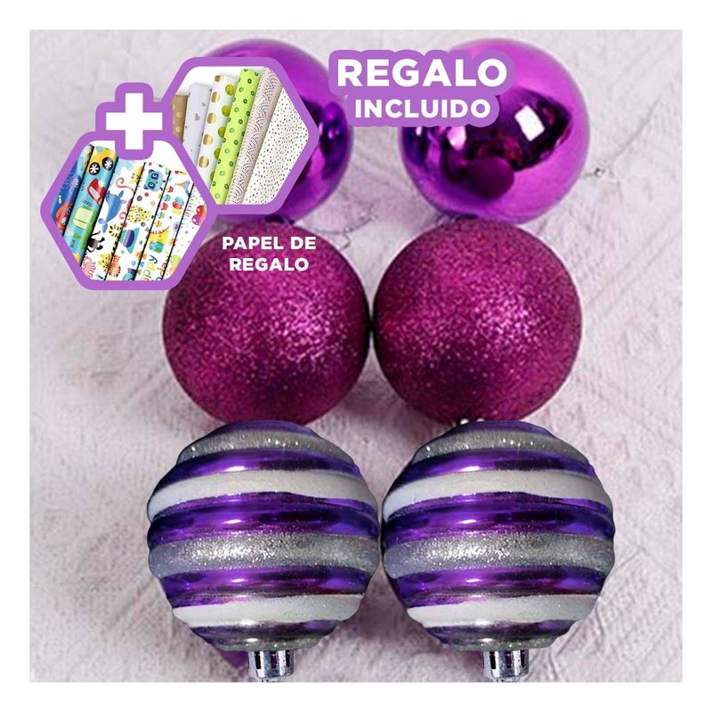 GENERICO - Bolas con Detalle Escarchado en Morado Y+Papel de Regalo