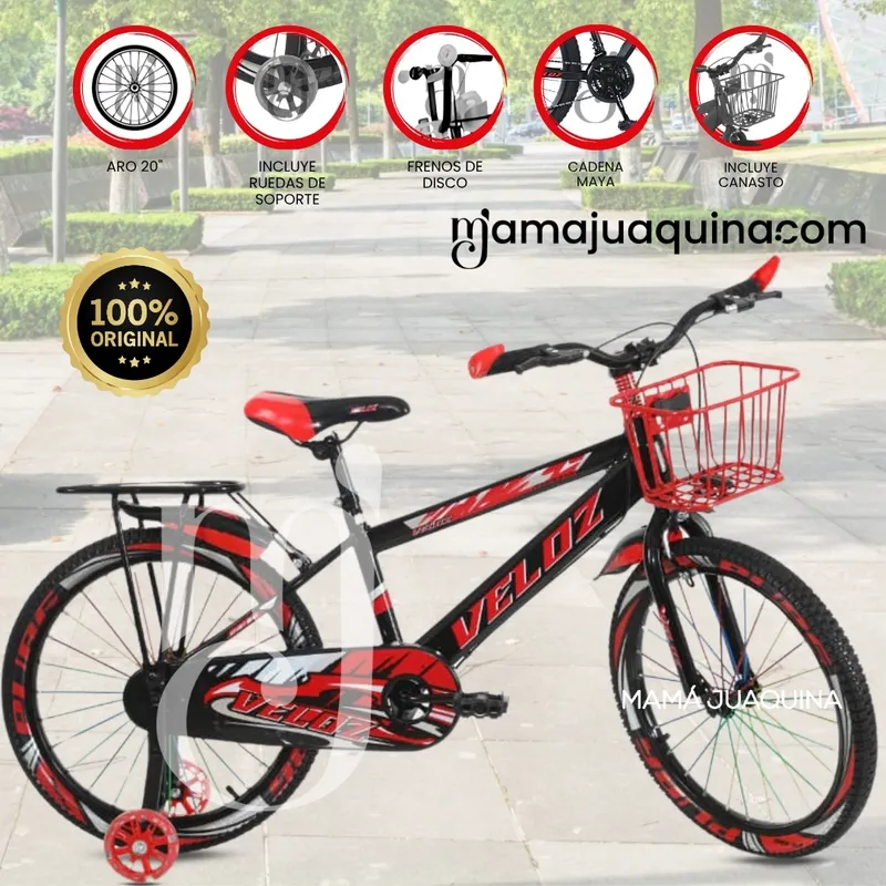 VELOX - Bicicleta Para Niño Aro 20 «SPORT VZ II» con Canasta Black