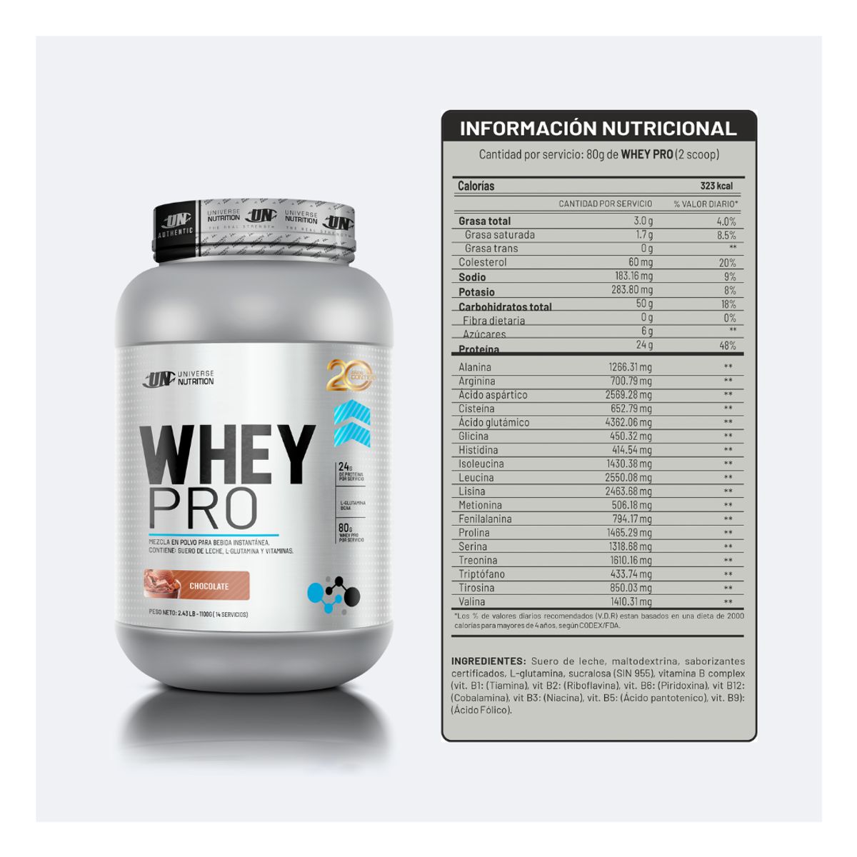 UNIVERSE NUTRITION - Whey Pro 5 kg - vainilla + Creatina Universe Nutrition 150 g - 60 servicios + shaker