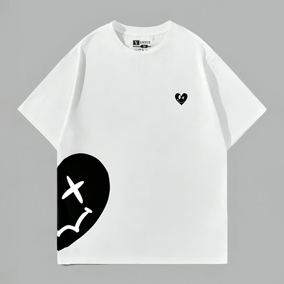 YANSUS - Polo Blanco Hombre Oversize Yansus Estampado Corazon