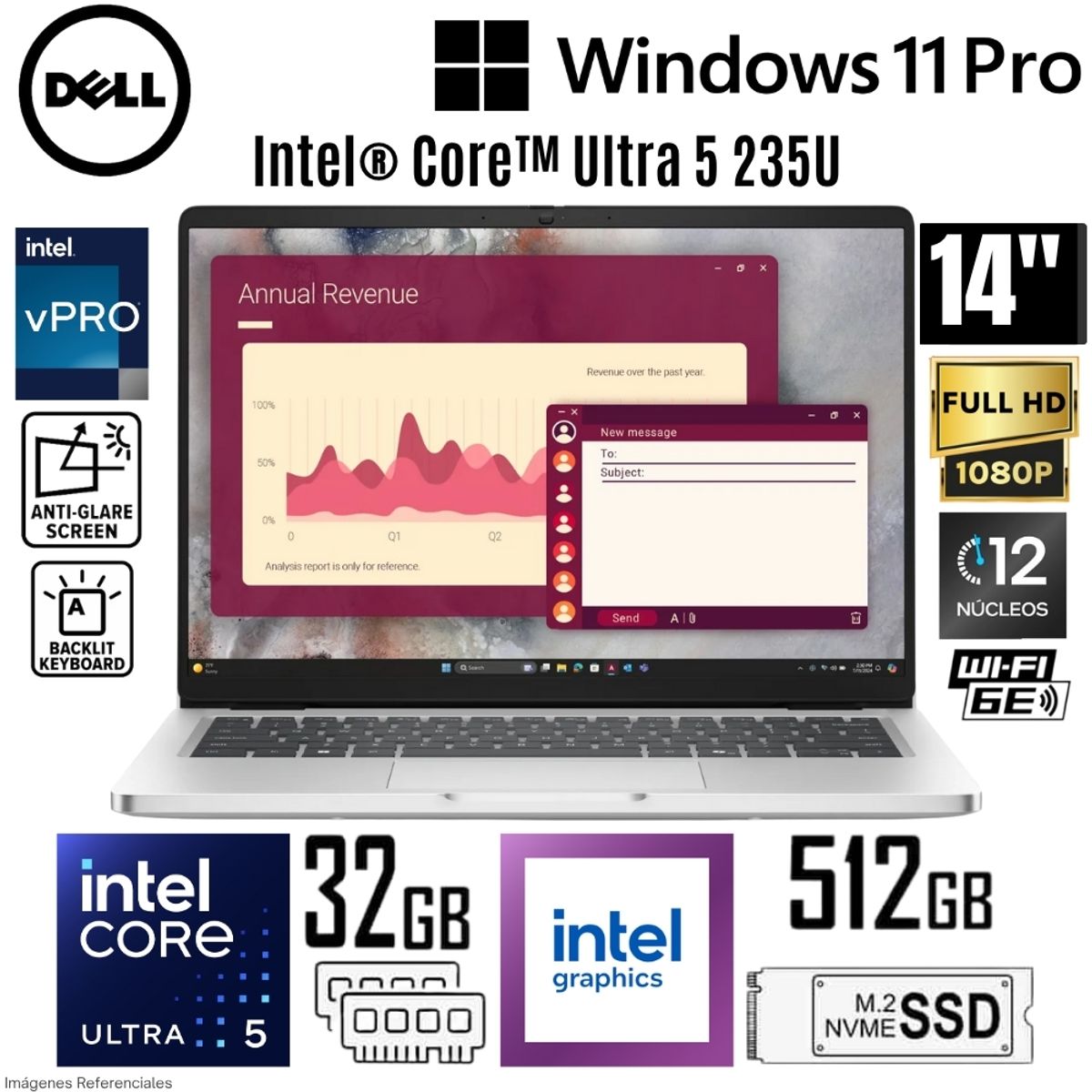 DELL - Laptop Dell Pro 14 5450 Intel Core Ultra 5 235U 32GB RAM 512GB SSD 14"  FHD Win 11 Pro