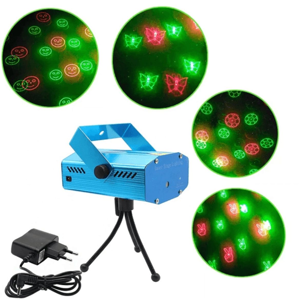 OEM - Proyector Laser Verde Audiorítmico Carita Corazon Mariposa Amor y Paz