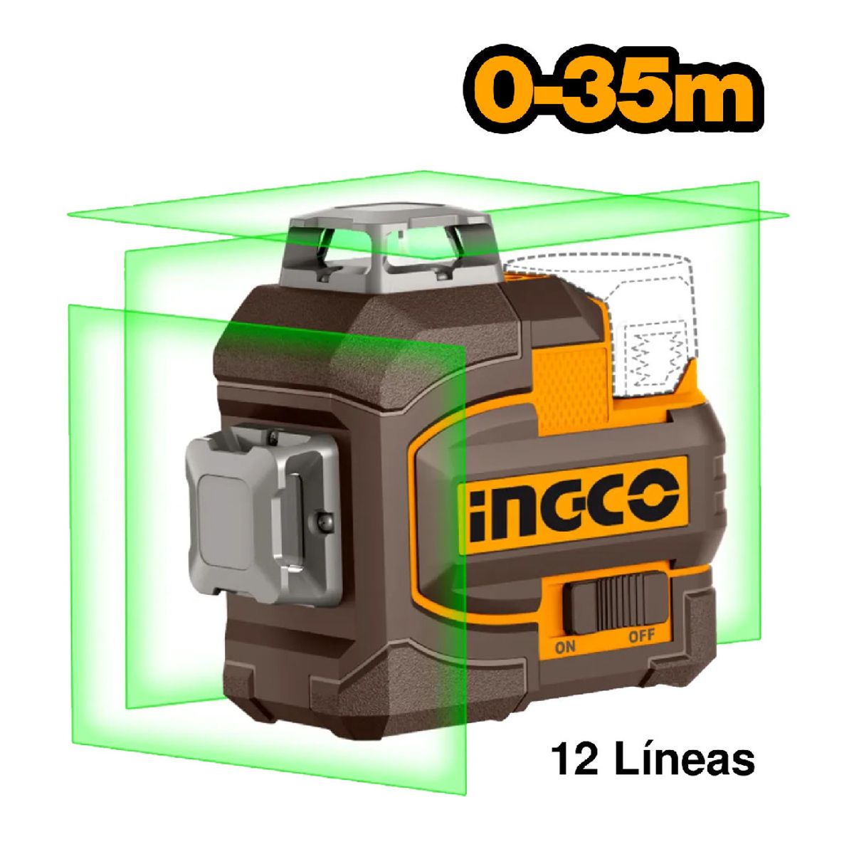 INGCO TOOLS - Nivel Laser 12  Líneas Verde INGCO 16V 360° 3D 35M + Batería Hll301201