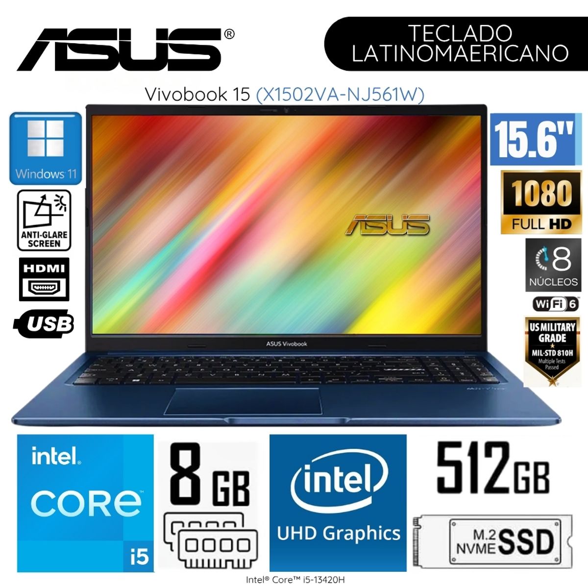 ASUS - Laptop Asus Vivobook 15 X1502VA-NJ561W Intel Core i5-13420H 8GB RAM 512GB SSD 15.6"  FHD WIN11