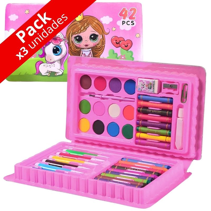 MINARI - Pack x3 Set de Arte y Dibujo 42 Piezas SA42 Azul Diseño Aleatorio