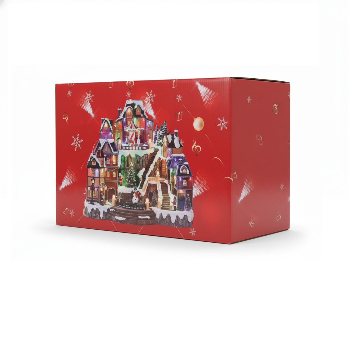 GENERICO - Villa Pueblo Navideño Árbol Tren y Carrusel Giratorio Musical Luz Led