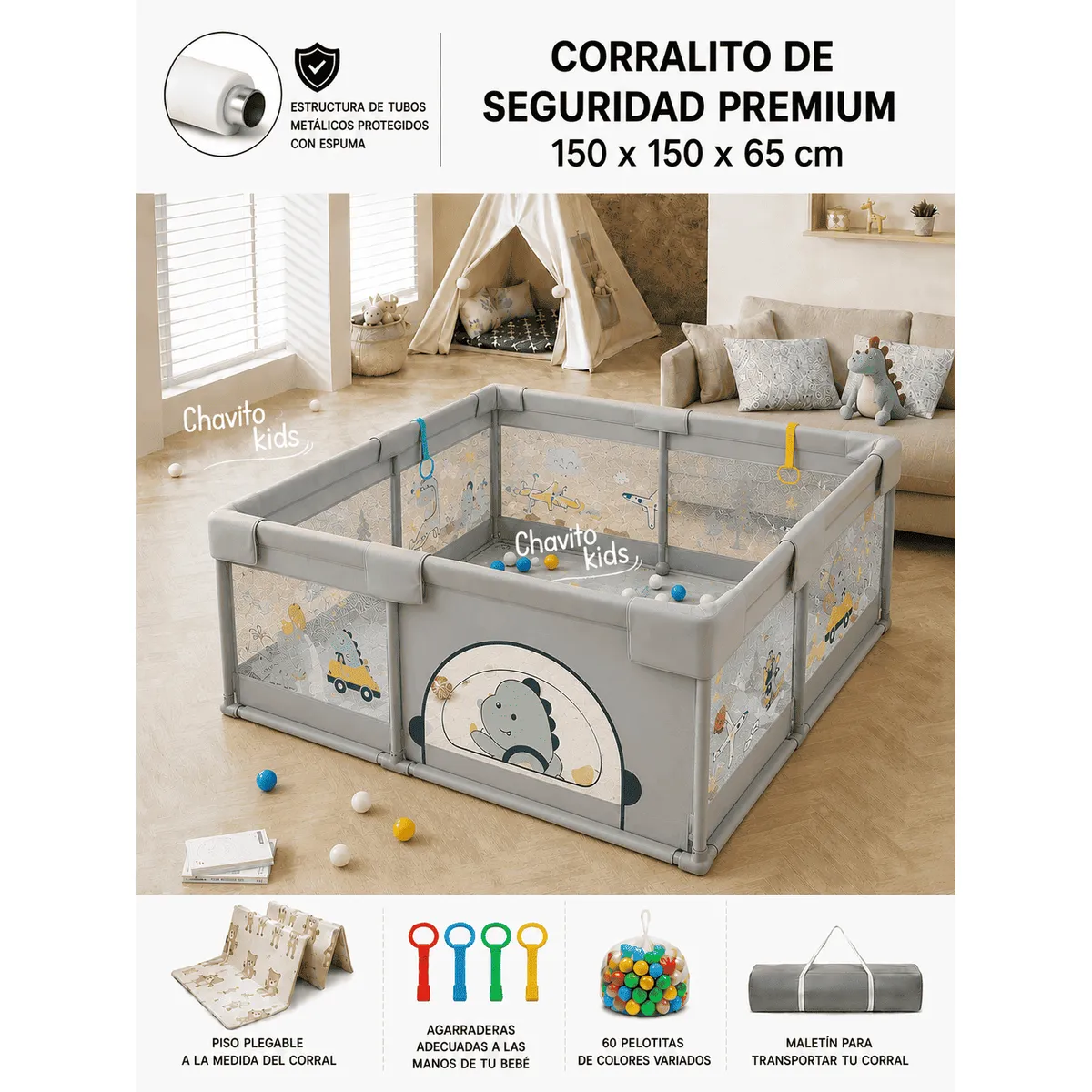CORRAL PARA BEBES CON ACCESORIOS DINO 200x180, marca GENERICO - Foto Principal