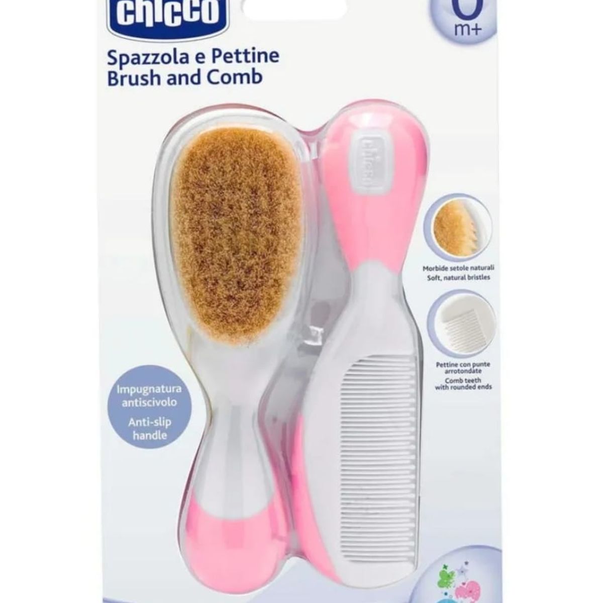 CHICCO - CEPILLO Y PEINE PARA BEBE CHICCO NATURAL  ROSADO