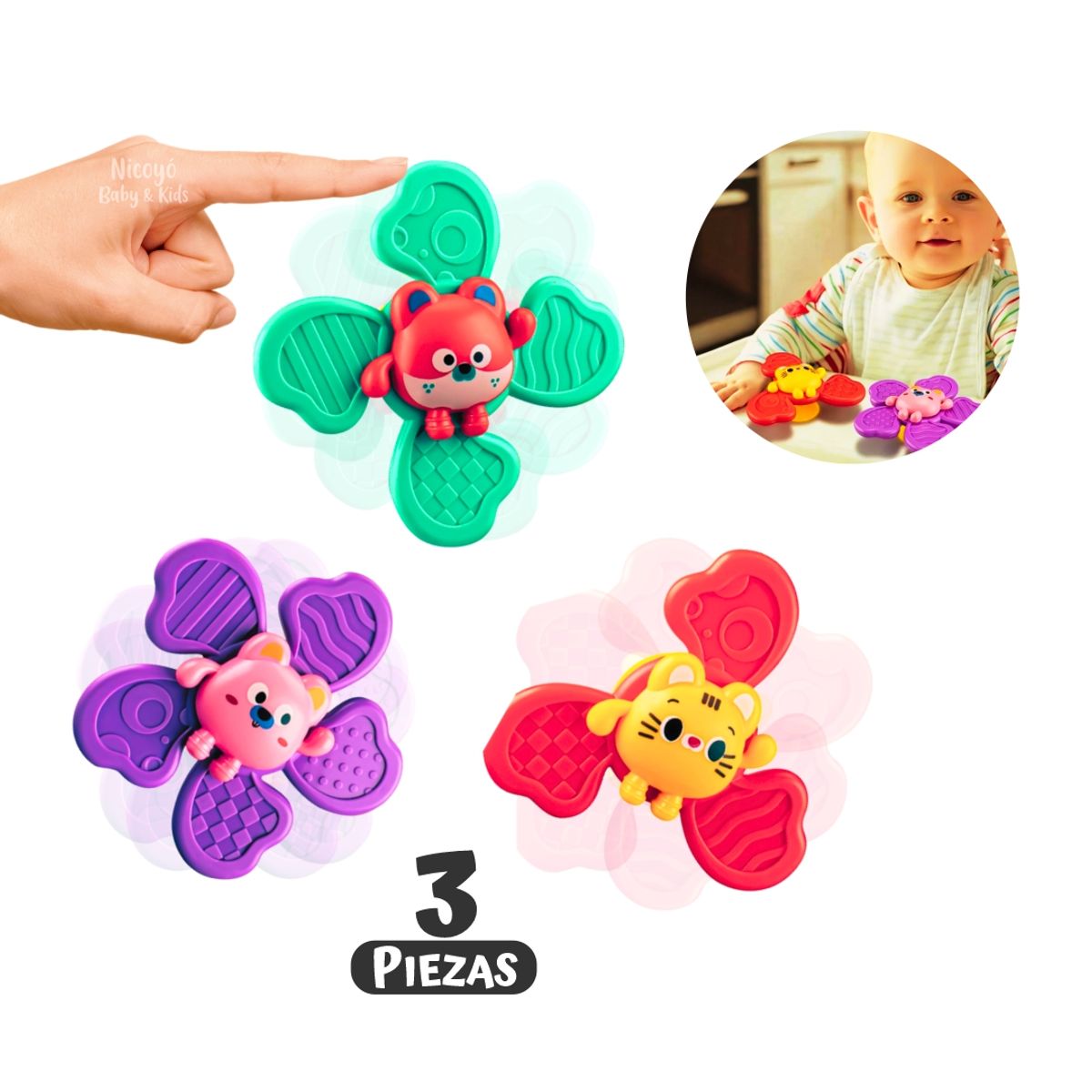 BIBI - Set de 3 Juguetes Spinners con Sonajero para Bebés
