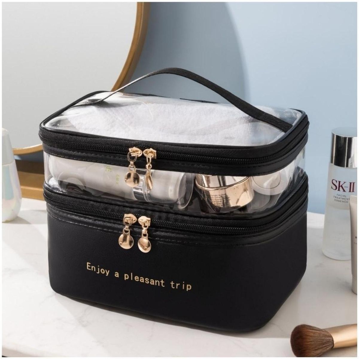 MINARI - Neceser Organizador de Maquillaje Cuero PU Bolso de Viaje NG 94V