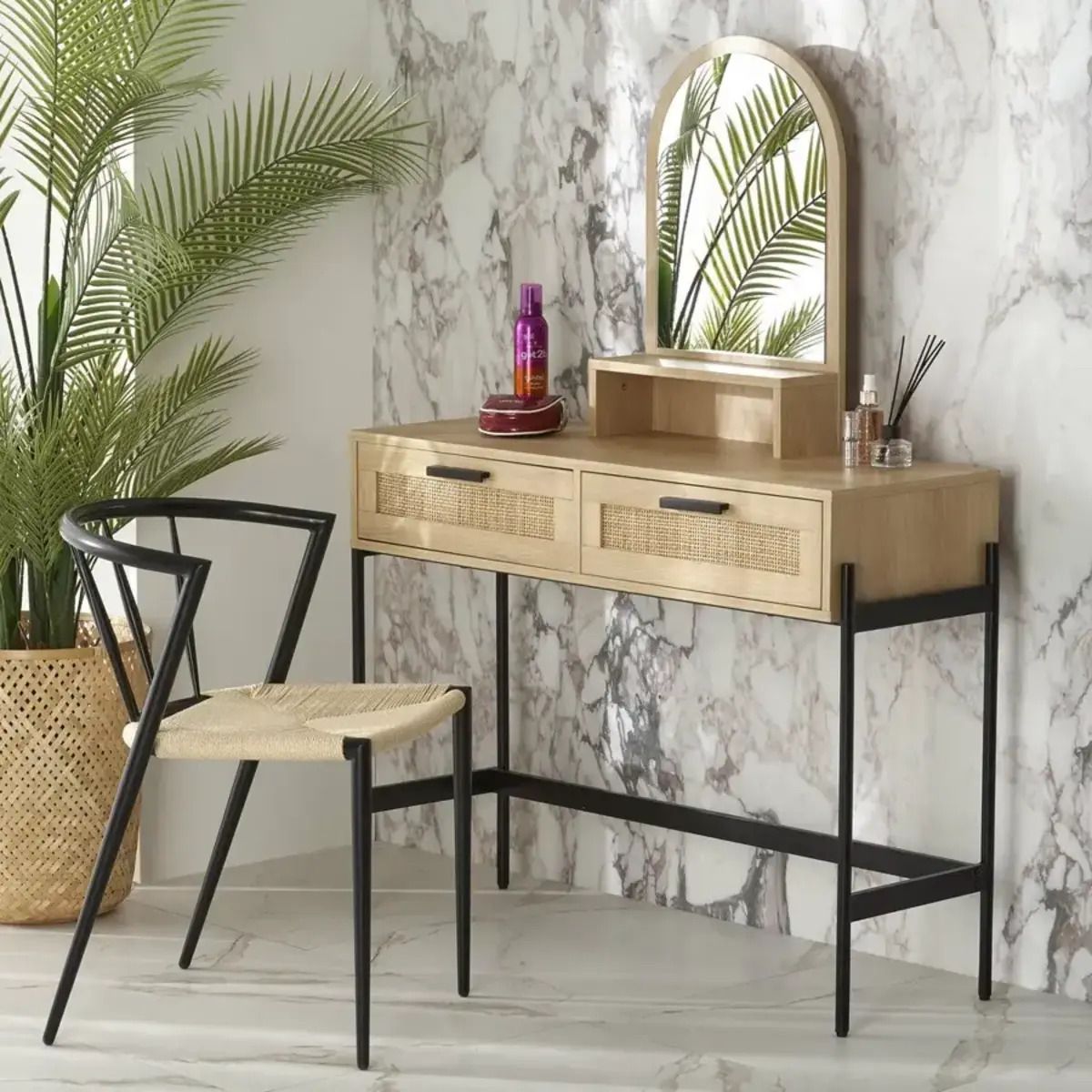 R&R MUEBLES - Tocador Moderno con Ratán Era Marrón R&R MUEBLES