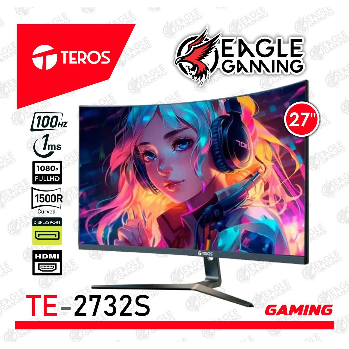 TEROS GAMING - Monitor Teros TE-2732S 27 Curvo 100Hz 1MS FULL HD HDMI FREESYNC