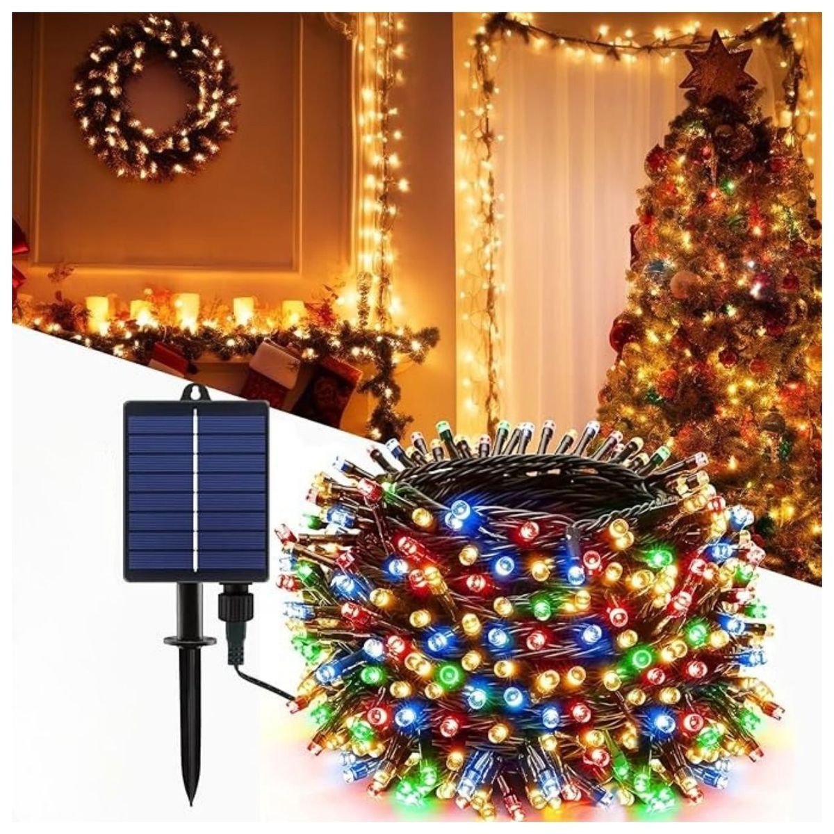 GENERICO - Luces Navideñas Multicolor con Panel Solar -20 mts