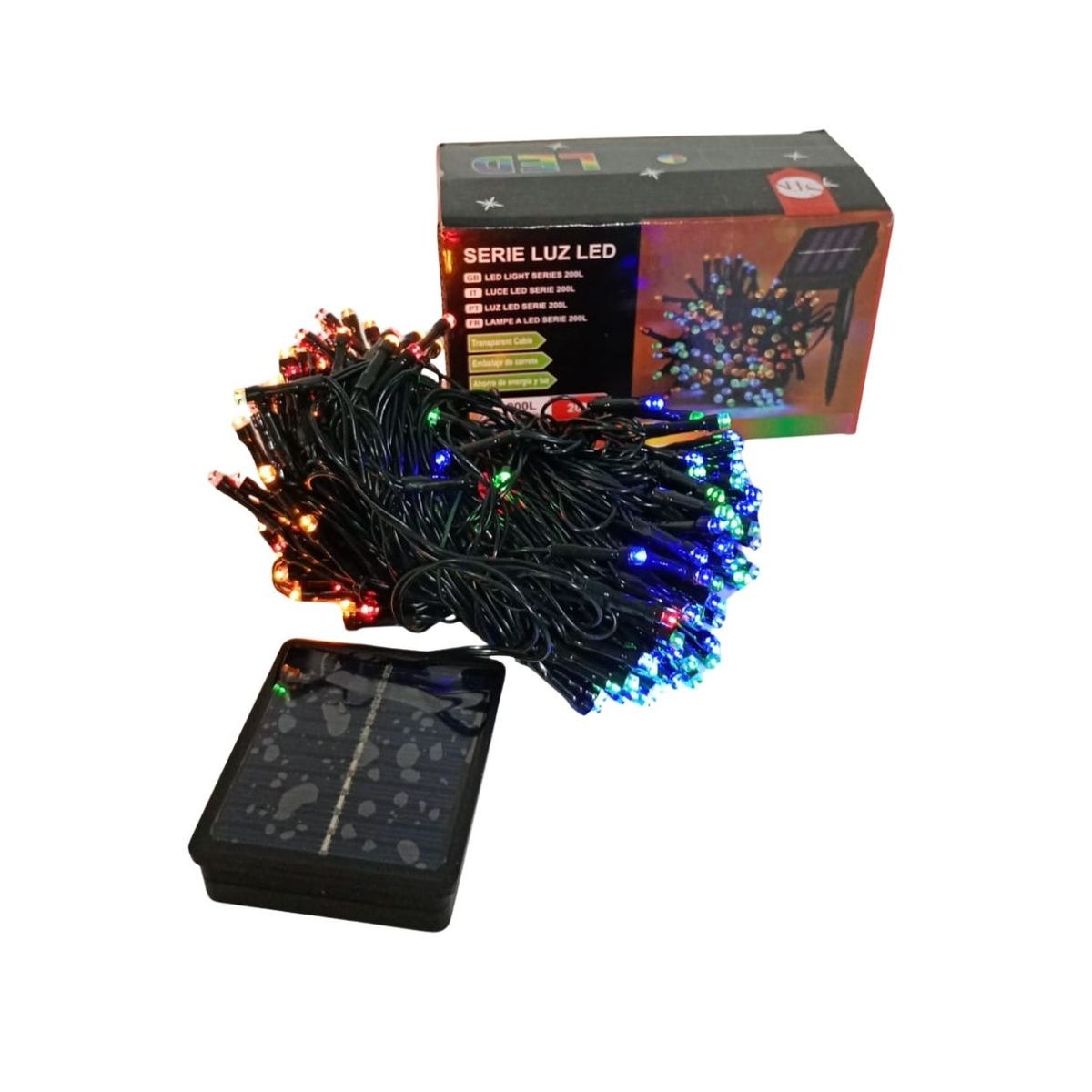 GENERICO - Pack x2 Luces Navideñas Multicolor 10mts con Panel Solar