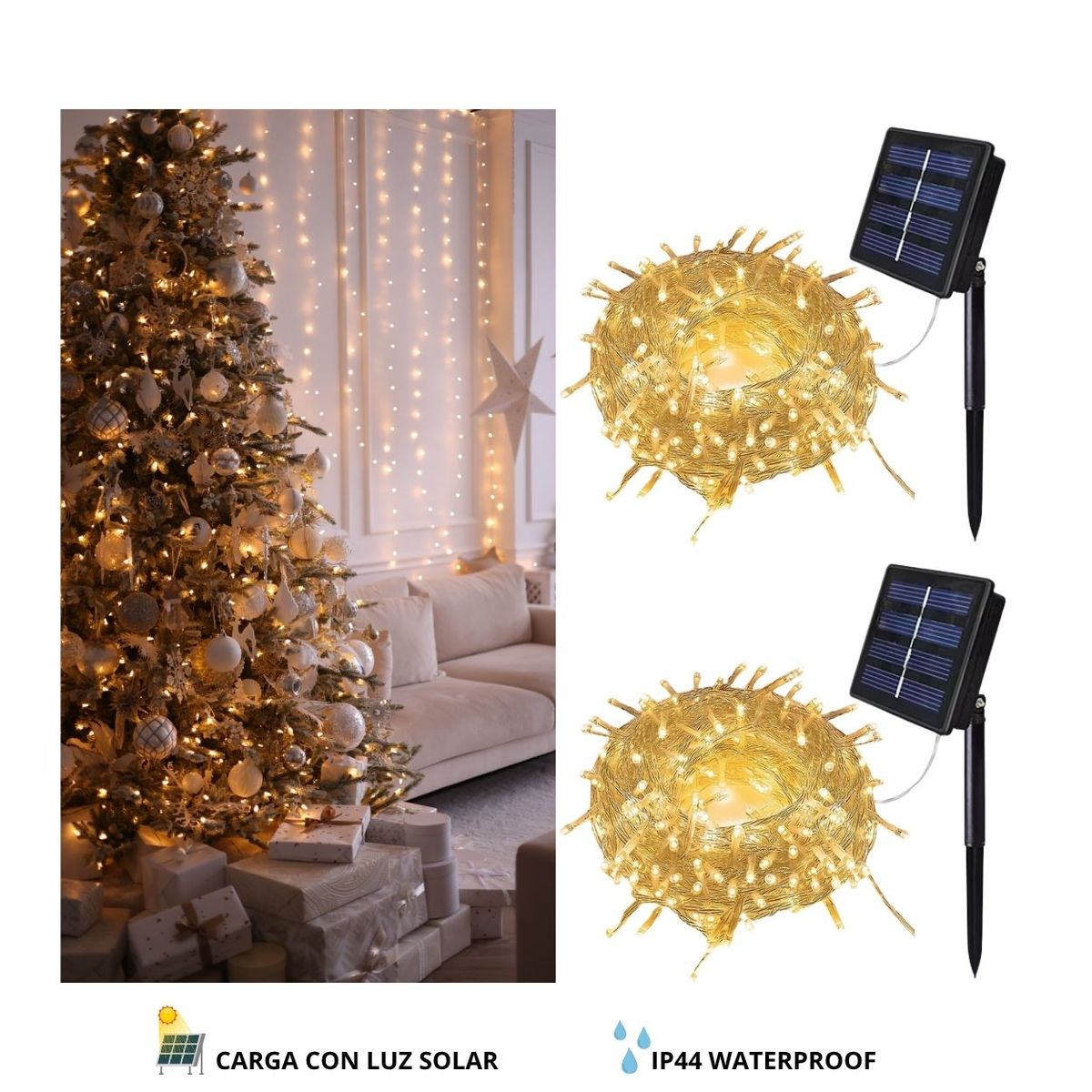 GENERICO - Pack x2 Luces Navideñas Lineales de 18 Metros Luz Cálida